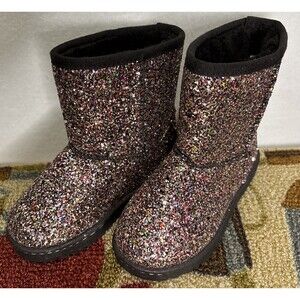 Girls Multicolored Glitter Covered Winter Boots Size 10